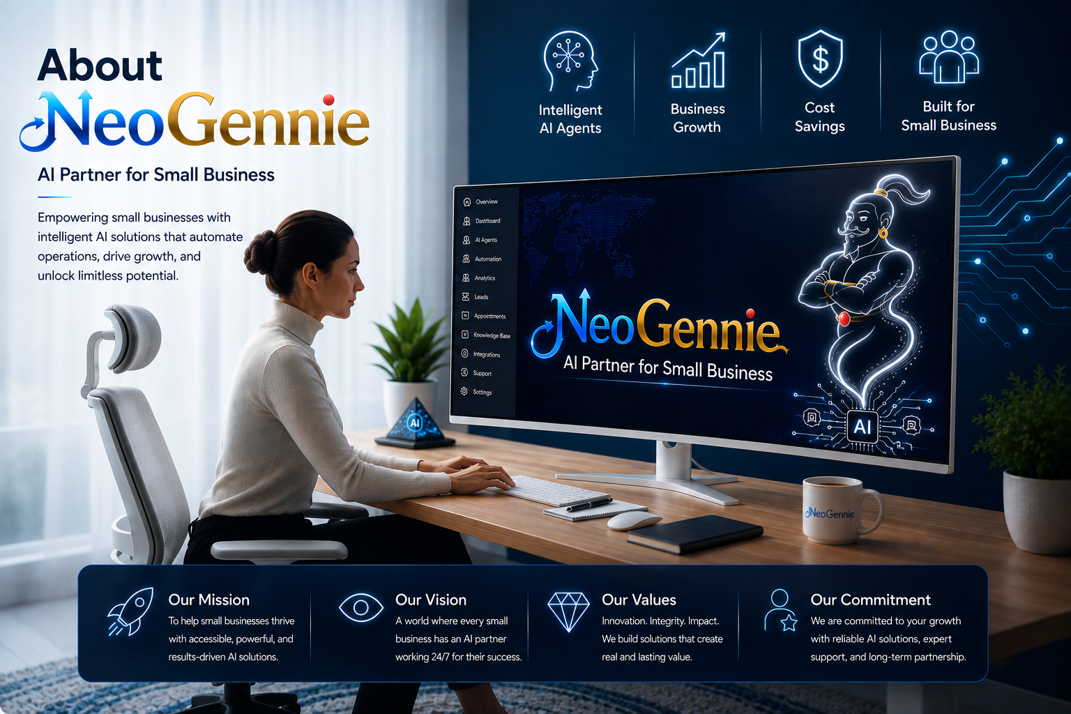 NeoGennie AI partner workspace vision visual for small business